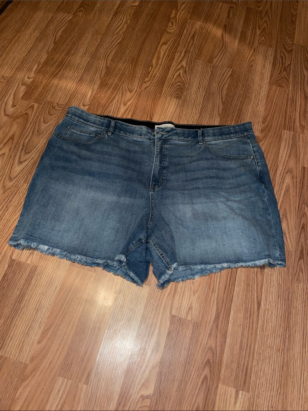 Cato Women's Washed Blue Denim Frayed Hem Shorts